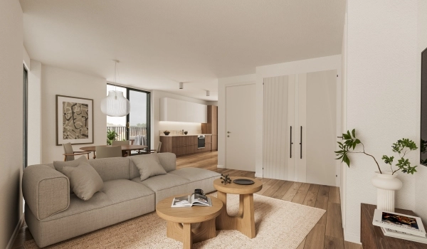 Appartement met beige meubels en houten details